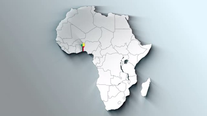 非洲大陆地图显示贝宁国家突出显示