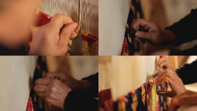 经验丰富的女性编织手工地毯、工艺和古老传统