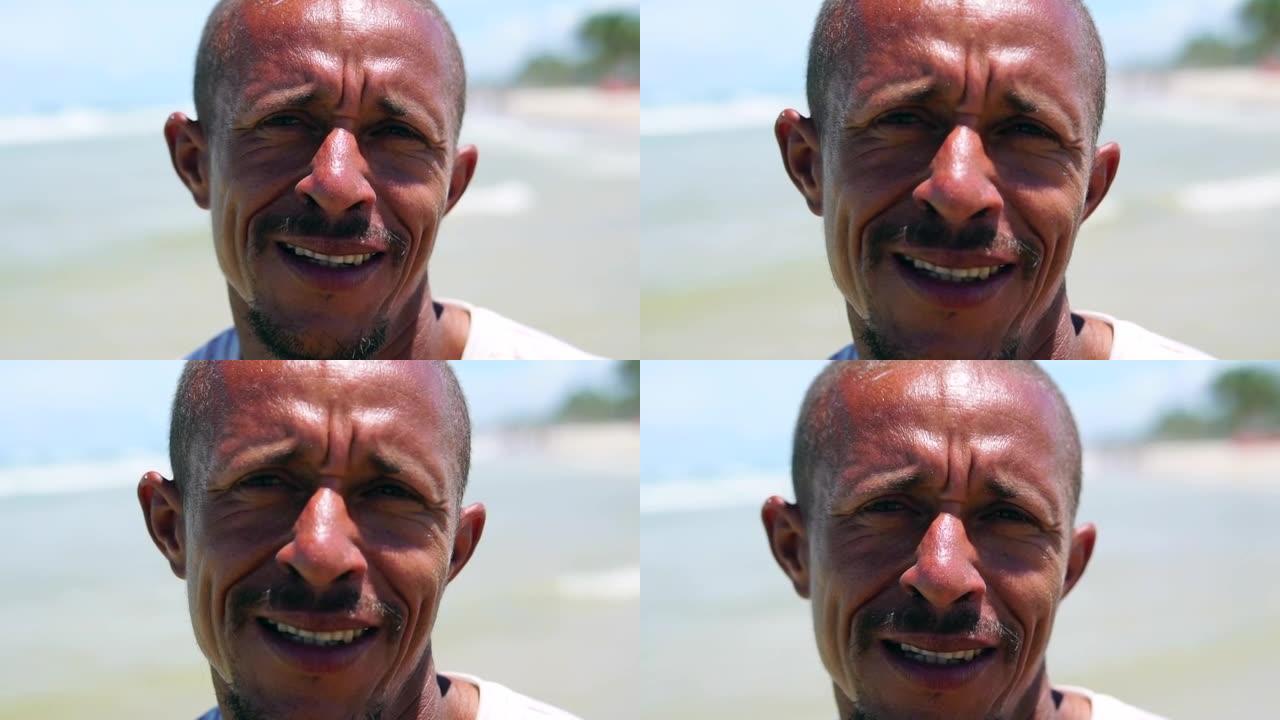 海滩上一个拉丁成年男子的肖像