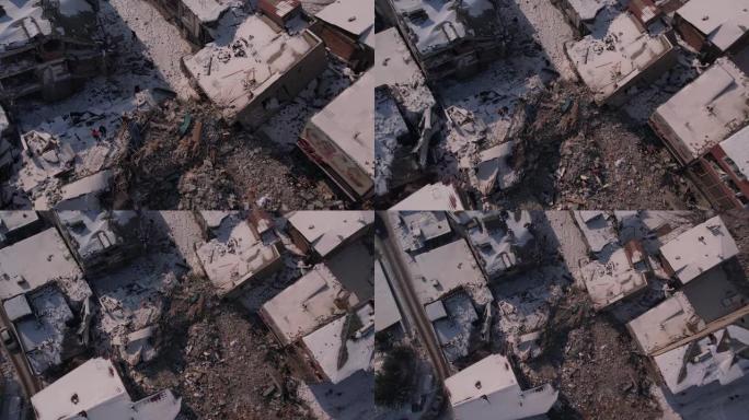 土耳其地震空中射击无人机4k摧毁城市搜救受损建筑物