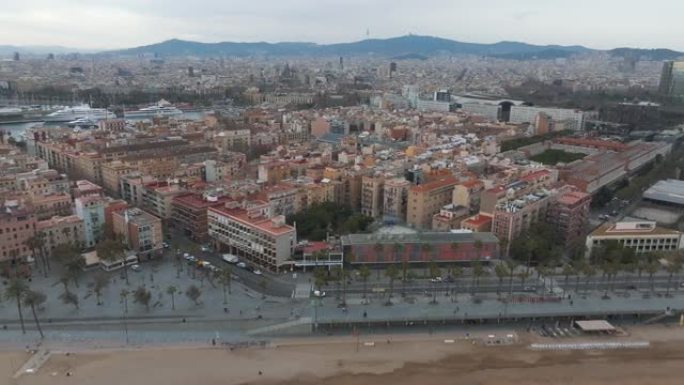 巴塞罗那中央海滩鸟瞰图Sant Miquel Sebastian plage Barceloneta