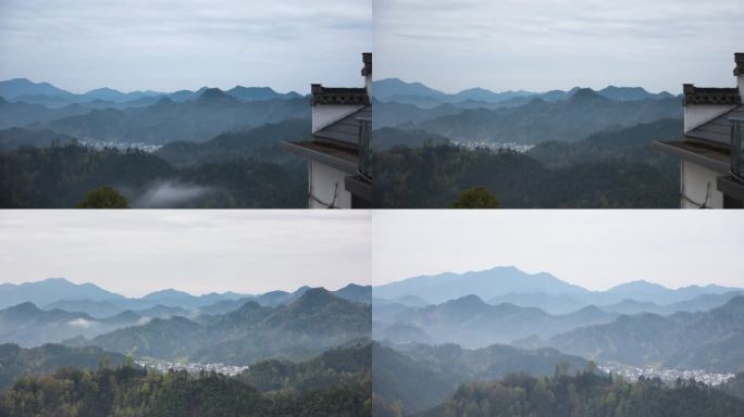 4K高清风景视频 皖南山村清晨 晨雾