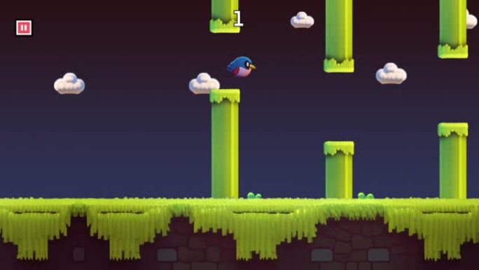 2D假视频游戏游戏动画与飞鸟主题。鸟类游戏。
