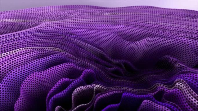 有机紫色蓝色抽象背景壁纸。织物上的活褶皱波浪移动。圆点印花。