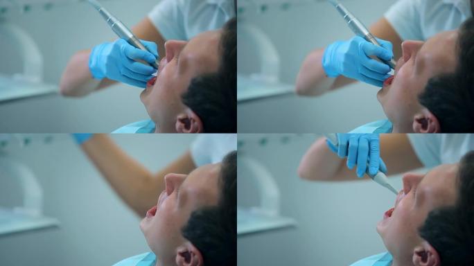 牙医给病人装补牙