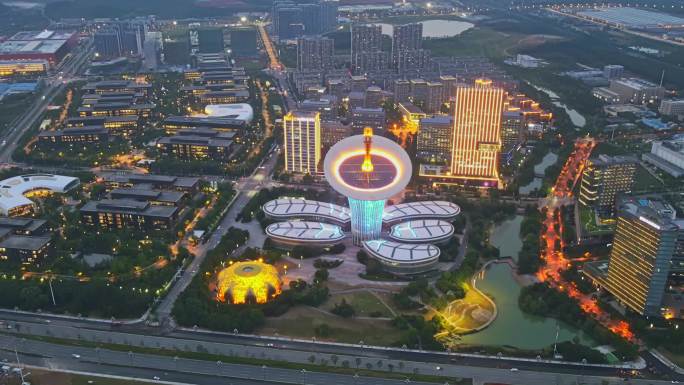 武汉未来科技城夜景航拍延时