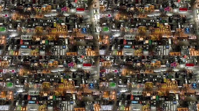 夜市人群购物的Arial视图