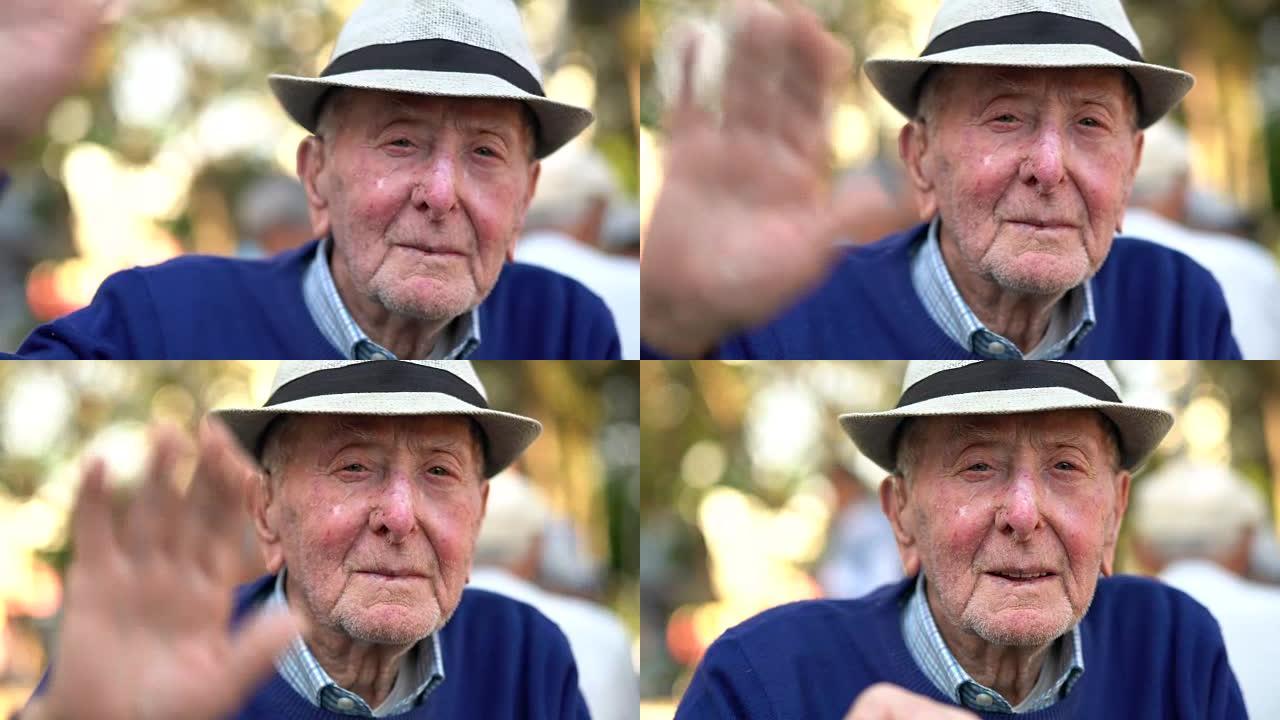 成年男性做手势; 他91岁