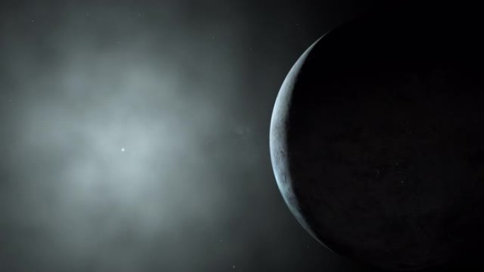 海王星的天然卫星海卫一，与恒星和空间星云一起旋转