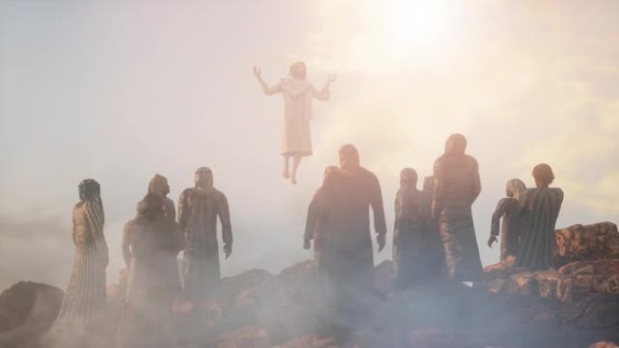 耶稣在山上升天，十二使徒3d渲染