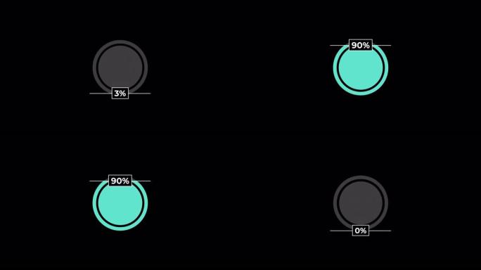 饼图0到90% 百分比信息图表加载圆环或传输，用alpha通道下载动画。