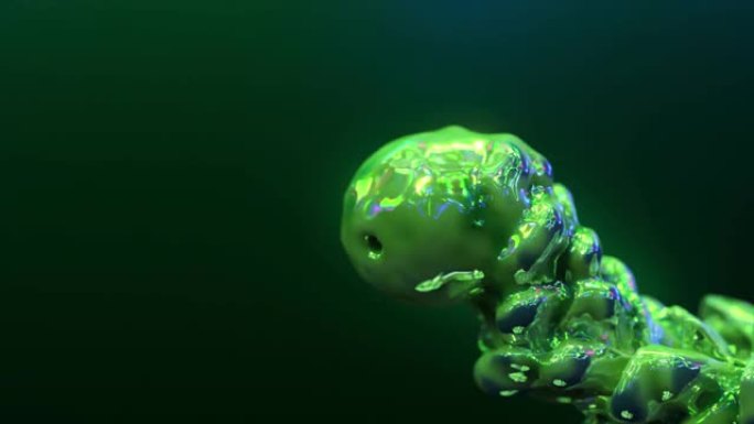 一团漆球飞起来，留下一束液态的彩色波浪和飞溅。绿色。摘要背景