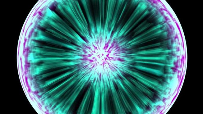 4K粉红色-绿松石片形抽象望远镜互穿魔力等离子体。传送能量球传送门。量子空间球虫洞空间隧道。明亮的灯