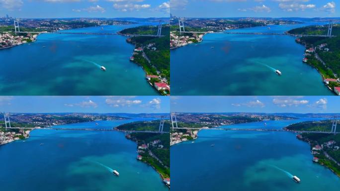 伊斯坦布尔博斯普鲁斯大桥7月15日烈士桥伊斯坦布尔博斯普鲁斯景观无人机拍摄
