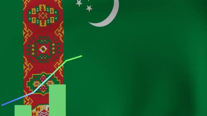 趋势增加的图表覆盖在土库曼斯坦国旗上