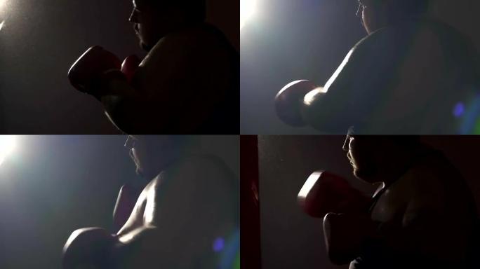 超重男子在健身房拳击，与过去的不良记忆作斗争，欺凌受害者