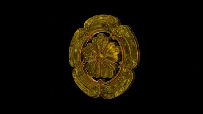 金色旋转的三维Oda mokko crest的无缝循环动画视频。