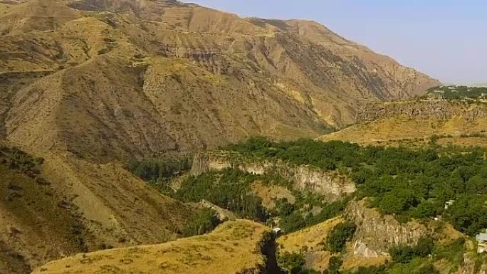 亚美尼亚丘陵山坡上的绿树，美丽的自然地质，鸟瞰图