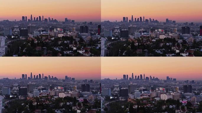 日出时的洛杉矶社区-好莱坞，韩国城和市中心