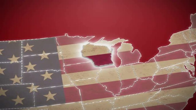 美国地图，威斯康星州退出，所有州可用。红色的