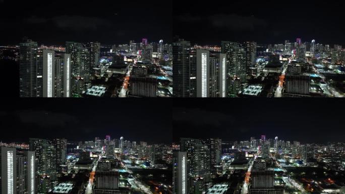 迈阿密扫射。4k空中夜间无人机视频