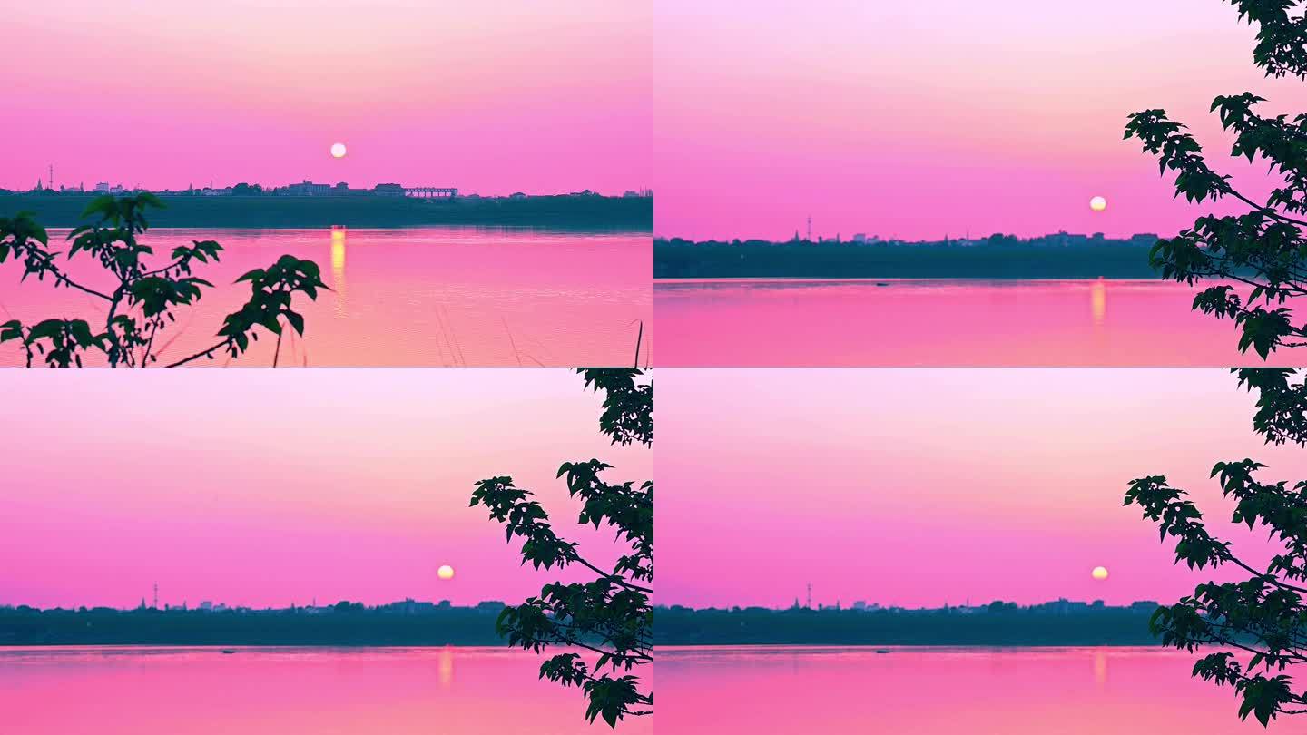 日落夕阳照射在江面上-唯美视频素材