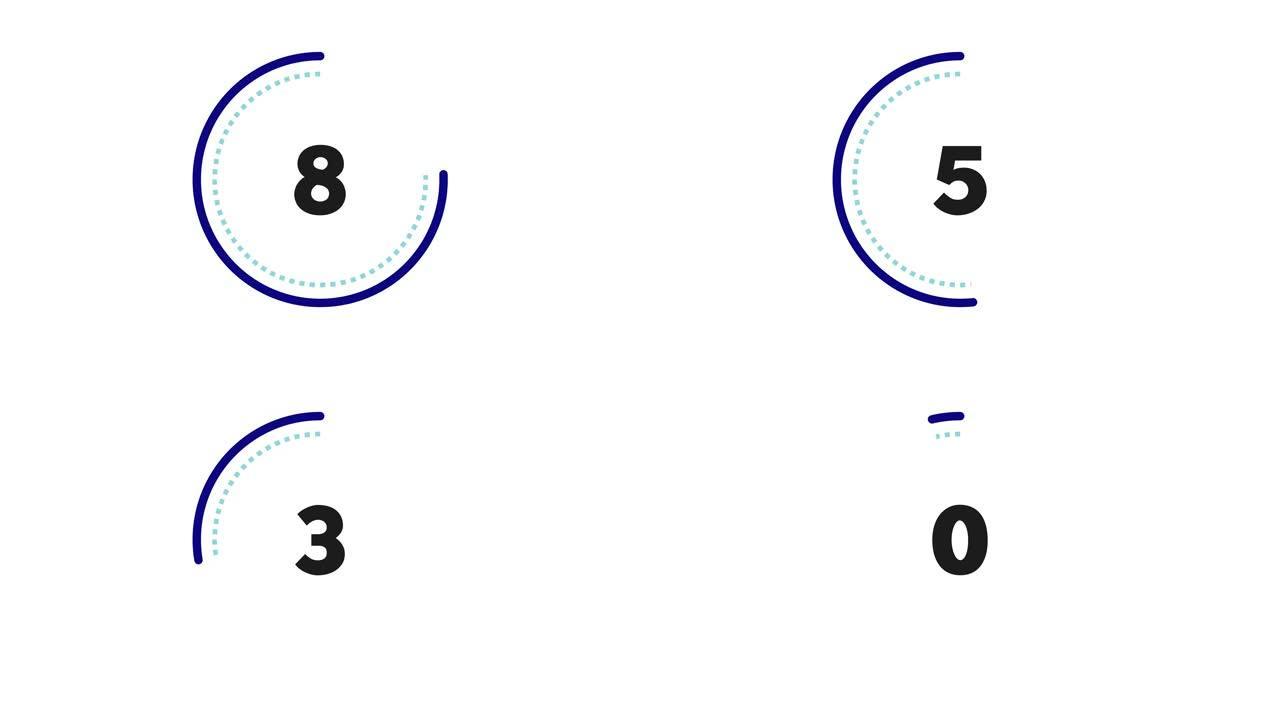 10秒虚线 (点线) 圆圈倒计时。白色bg上的蓝色和浅蓝色