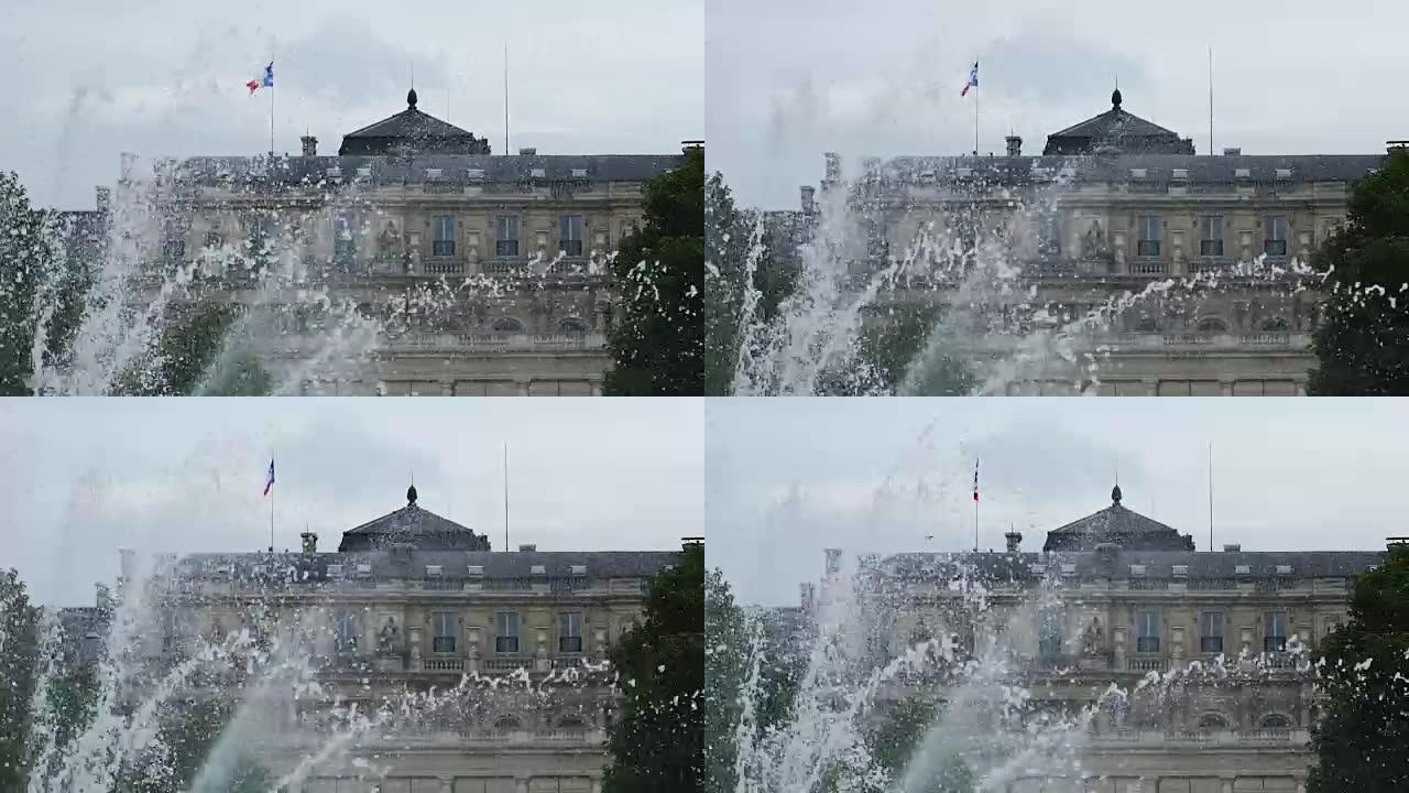 卢森堡宫通过喷泉、观光、旅游的壮丽景色