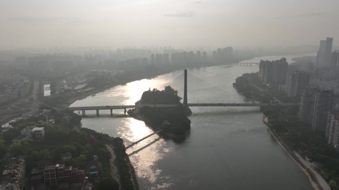 福州闽江三县洲大桥航拍江心公园江景城市