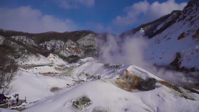 日本北海道登贝地谷地狱谷的平移镜头