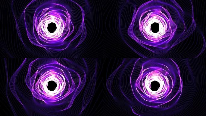 紫色抽象飞行进入空虚隧道动画。