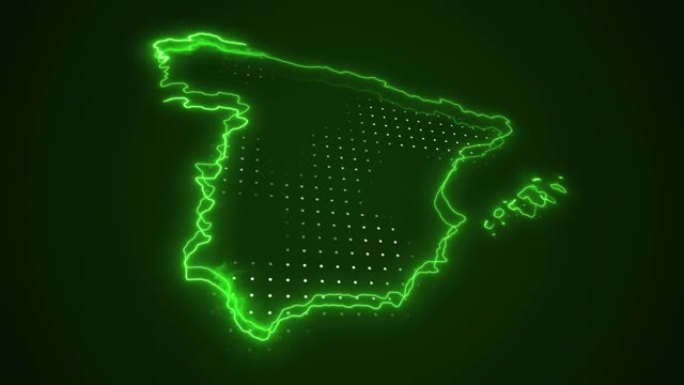 霓虹灯绿色西班牙地图边界轮廓循环背景