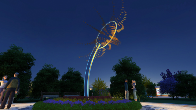 夜景公园舞动雕塑