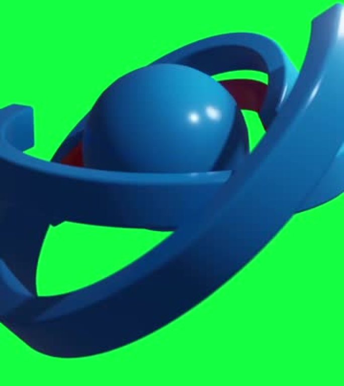 垂直视频动画-抽象球体和围绕它的旋转环。摘要绿屏上的一种复杂旋转机构
