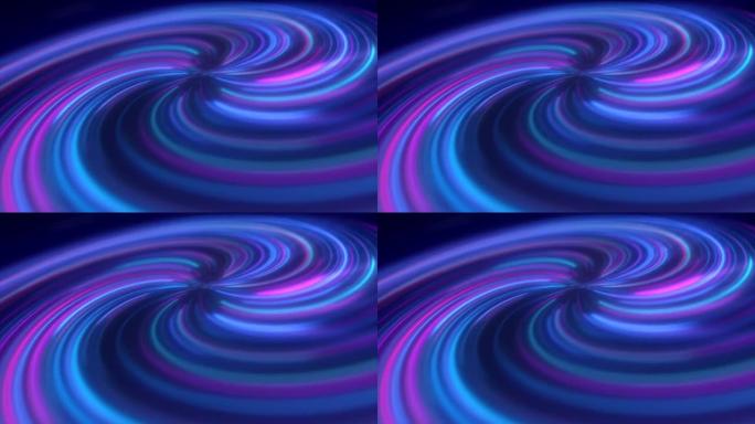 抽象紫色和蓝色多色发光明亮扭曲的漩涡线抽象背景。视频4k，运动设计