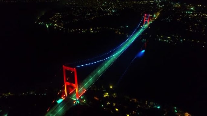 伊斯坦布尔空荡荡的街道博斯普鲁斯大桥夜间航拍4k无人机镜头