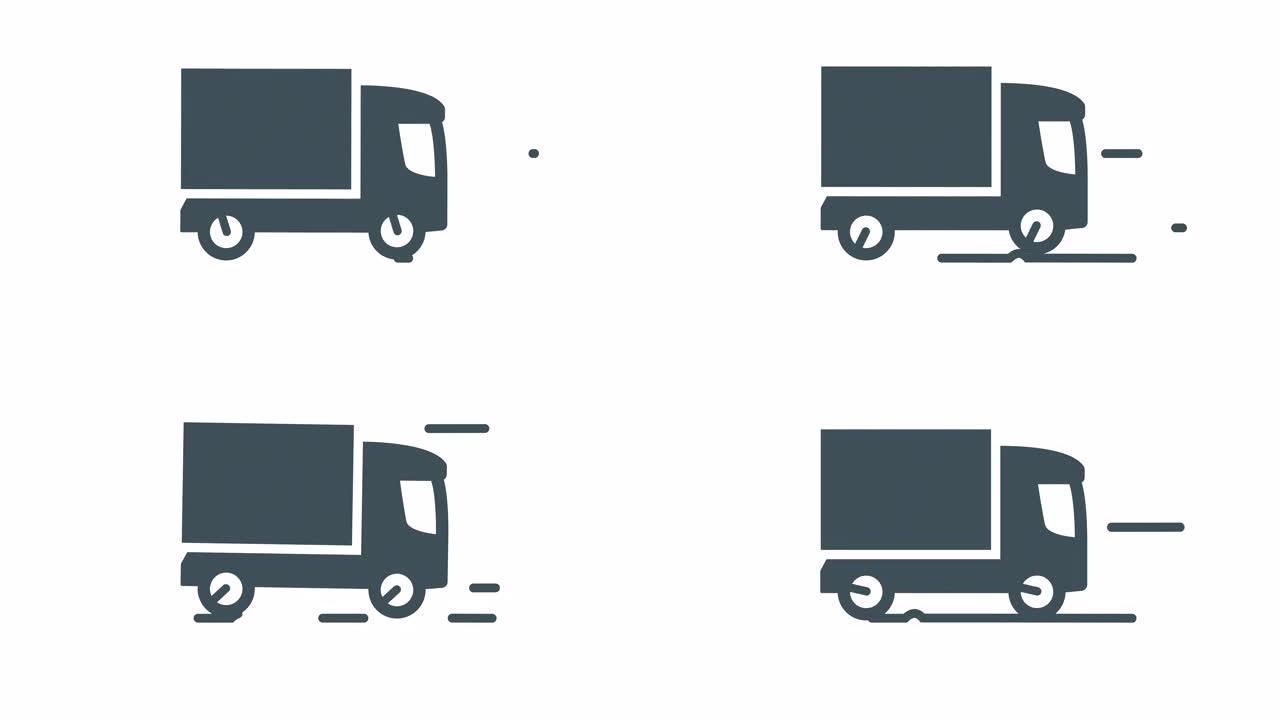 送货货运卡车动画黑色图标