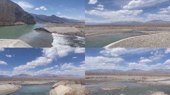 新疆阿克苏戈壁滩上的河流