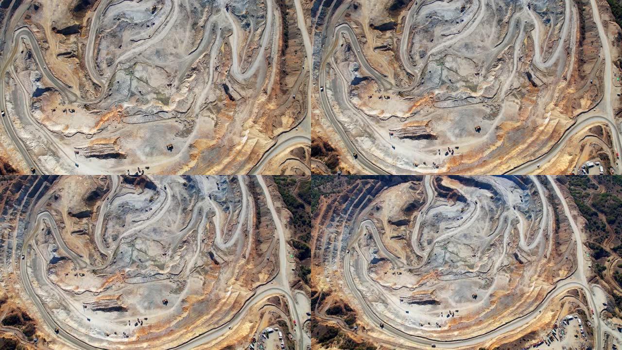 巨大的铁矿石采石场铁矿石开采航空视频拍摄无人机俯视图飞行