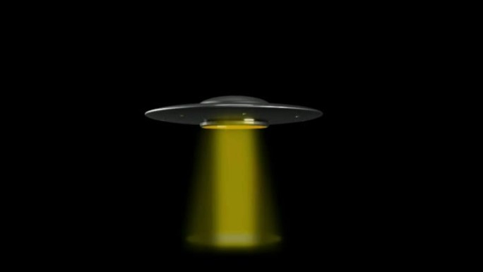 动画UFO和外星人在黑色背景上与黄光隔离。