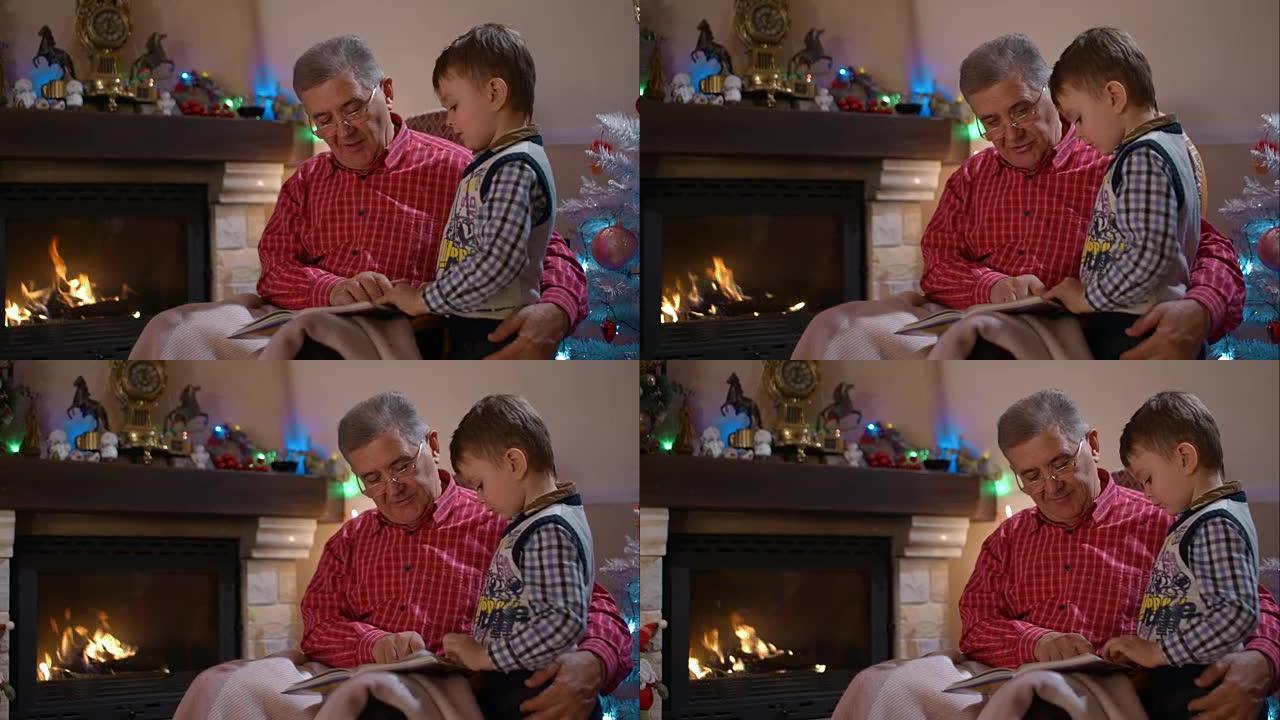 爷爷和孙子看书