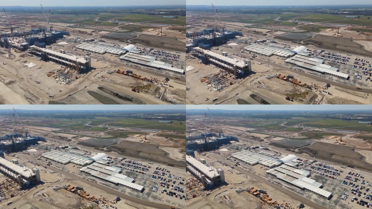 从2023年2月西侧看，新的西悉尼国际机场在Badgerys Creek的建筑工地的空中无人机视图