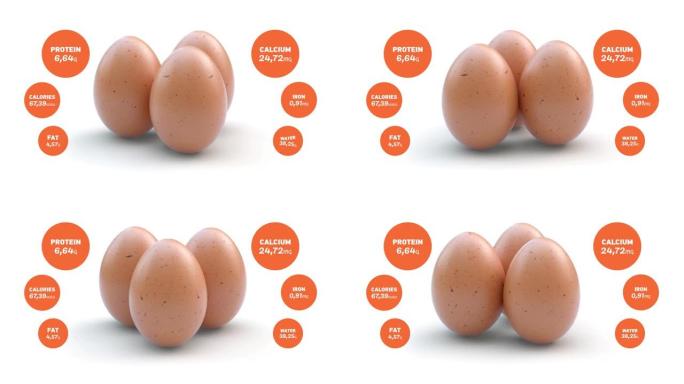 慢动作鸡蛋在白色背景上滚动，鸡蛋的中性值。复活节彩蛋背景。
