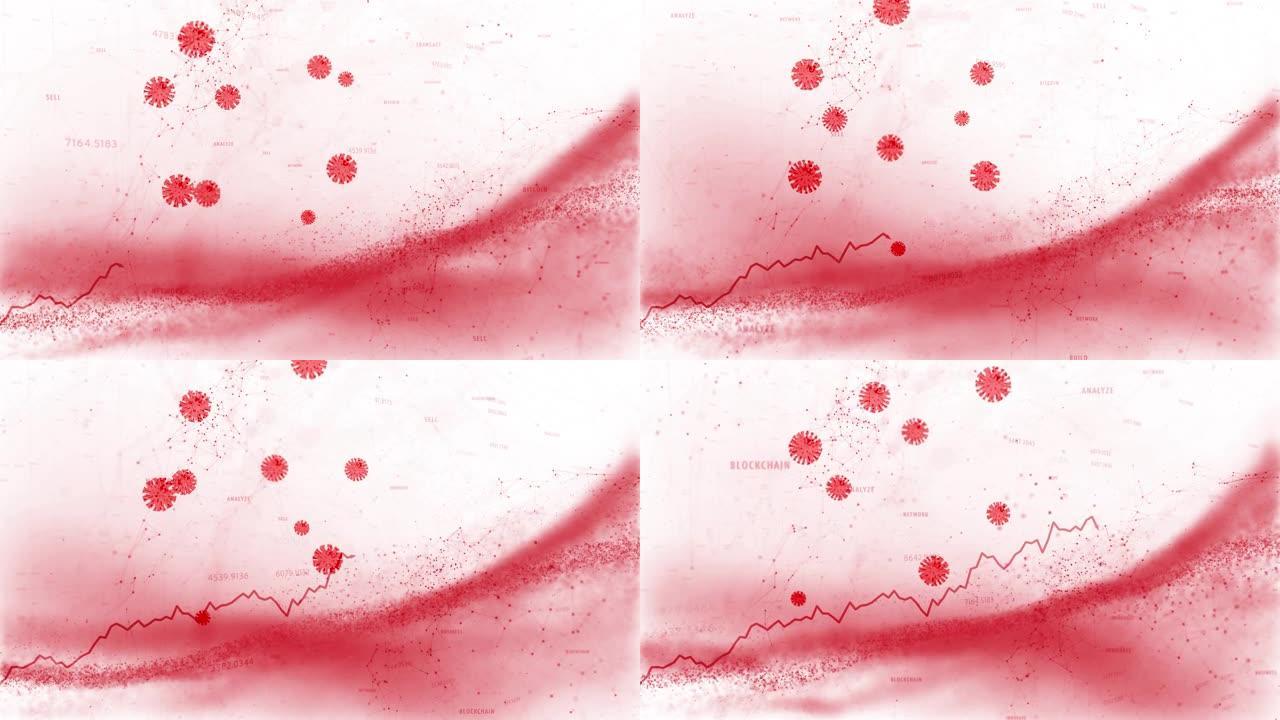 白色背景上的红色商业图表和冠状病毒Covid-19动画。