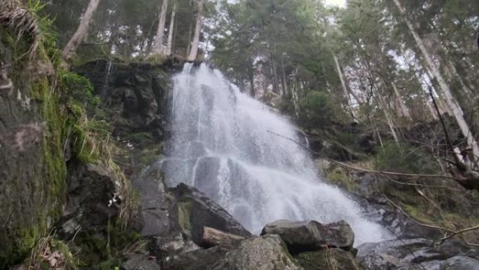 森林中一个小瀑布的特写视图
