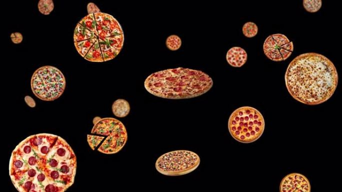 快餐和比萨饼的移动动画。透明背景和循环视频