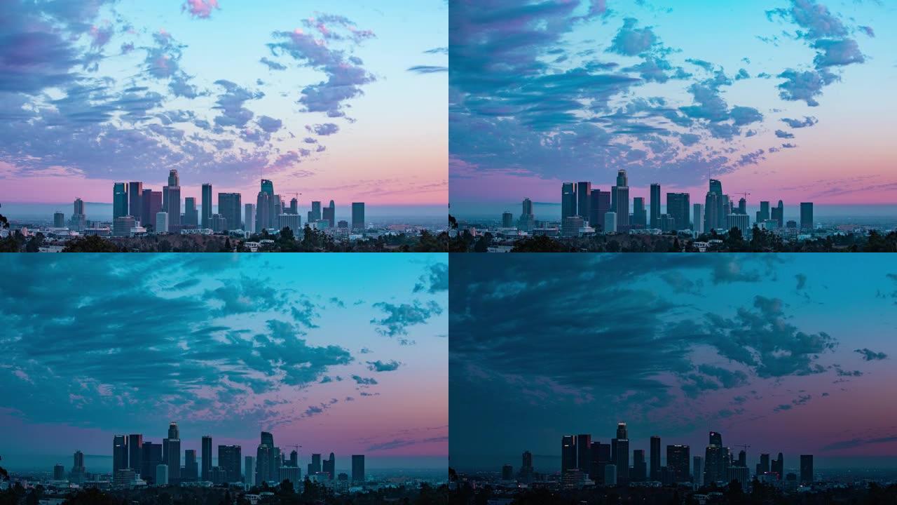 时间流逝 -- 洛杉矶市中心上空美丽的日落云
