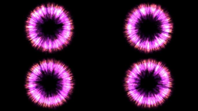 动漫能量汇，光环圈粉色圆形能量vfx光视觉效果圆环孤立在黑色背景上