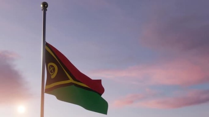 动画国旗在太阳升起-瓦努阿图