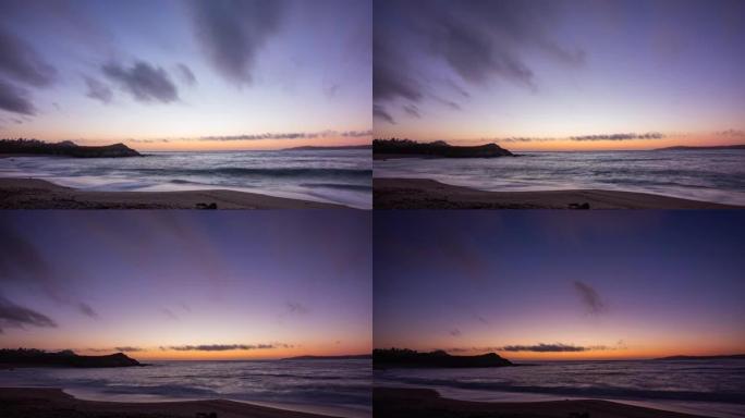 延时-加利福尼亚海滩上戏剧性而多彩的日落云